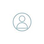 Icon of a person silhouette inside a circular outline, representing a user profile.