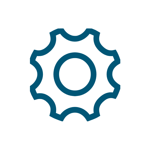 Icon of a cogwheel with a central circle, representing settings or engineering systems.