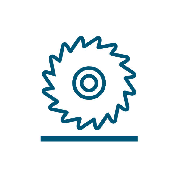 Icon of a circular grinding wheel above a rail line, representing rail grinding services.