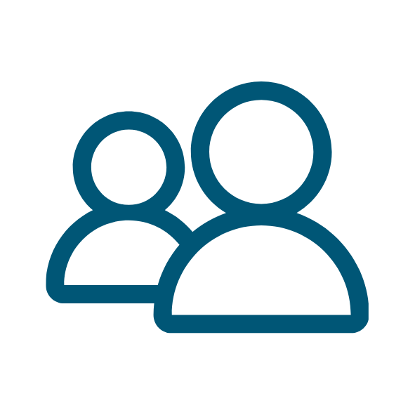 Icon of two person silhouettes, representing employees, workforce or team members.